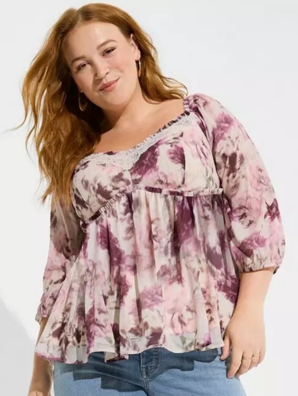 Torrid Babydoll Crinkle Chiffon 1/2 Sleeve Blouse
